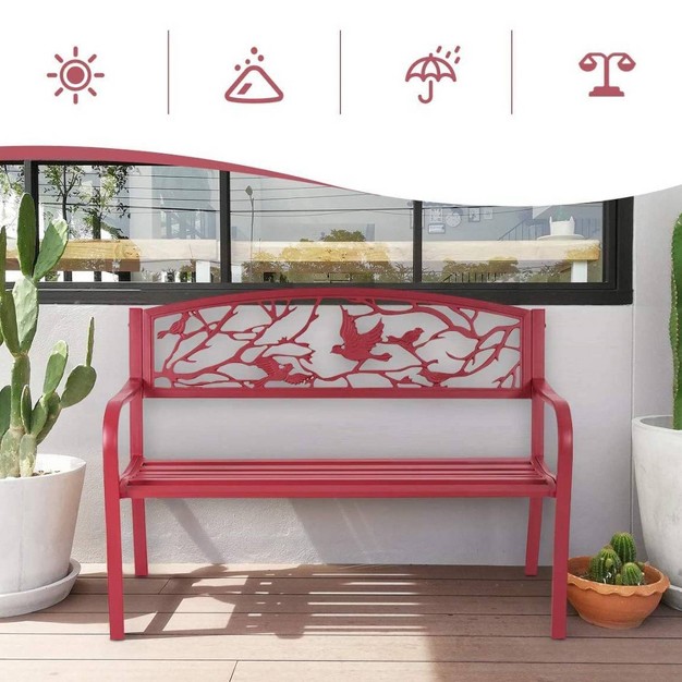 Metal Patio Bench With Steel Frame Red Captiva Designs