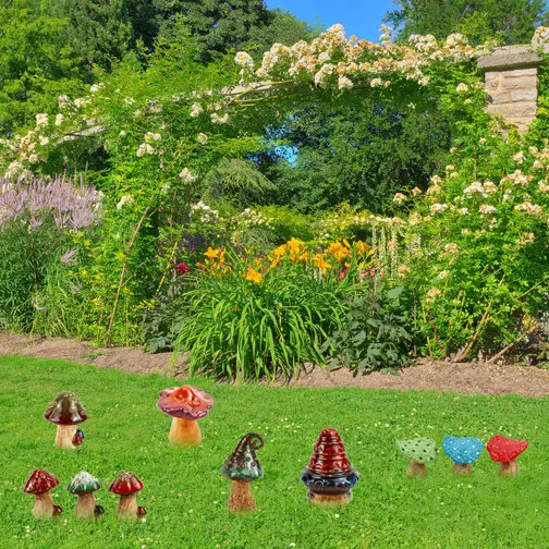 Indoor And Outdoor Garden Weatherproof Ceramic Mushroom Lawn Ornament Mushroom Ceramic Ornament