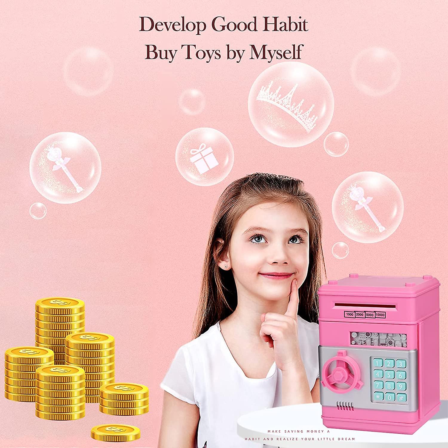 Kids Stuff Piggy Bank， Auto Scroll Paper Money Atm， Electronic Real Coin Bank With Safe Password Lock， Plastic Large Saving Box， Gifts Toys For 3 4 5