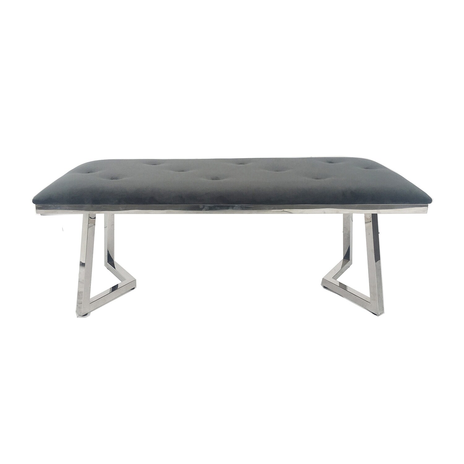 Velvet Dining Bench in Gray Finish