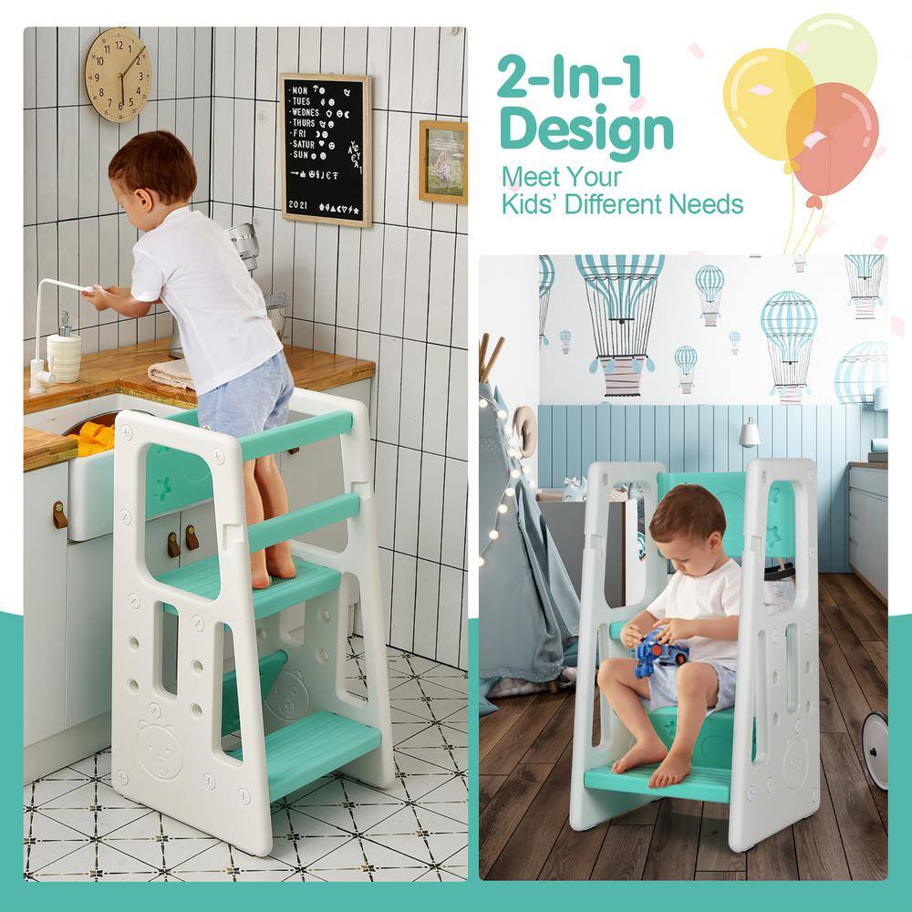 Costway Kids Kitchen Step Stool with Double Safety Rails Toddler Learning Stool Green HY10011GN