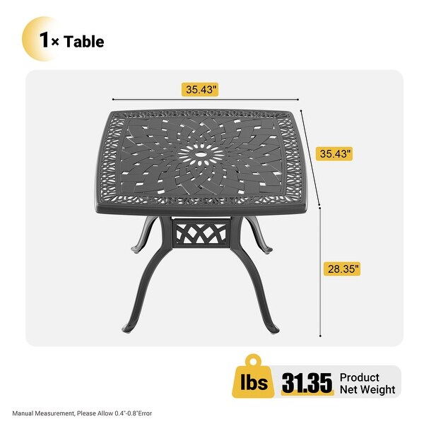 35.43 in. Black Square Cast Aluminum Outdoor Dining Table