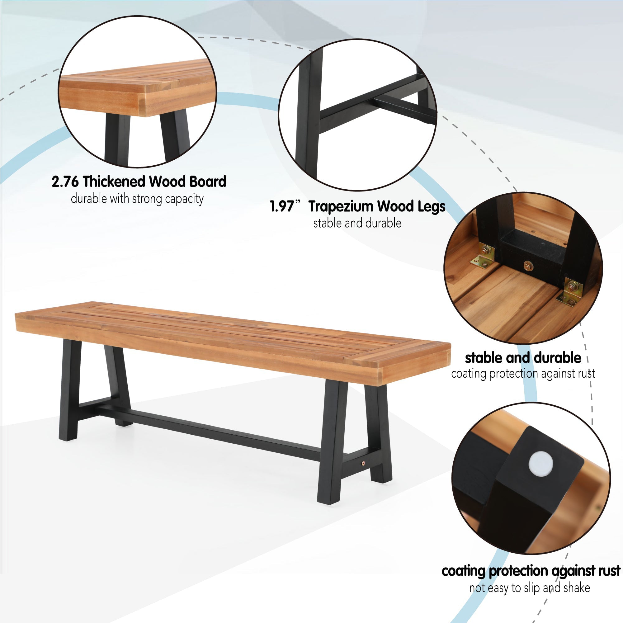 Sophia & William 63”Outdoor Acacia Wooden Garden Bench