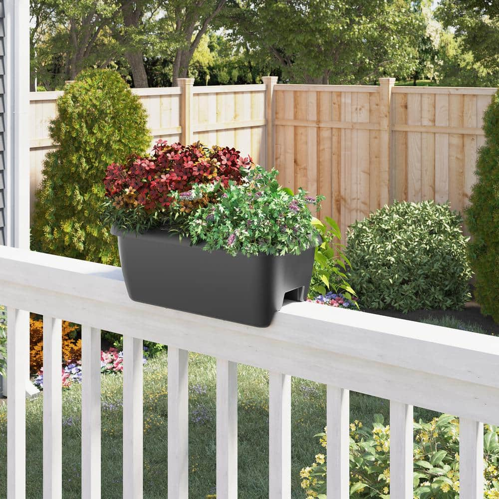 Suncast 24 in. Black Plastic Rail Planter (4-Pack) 2412KR