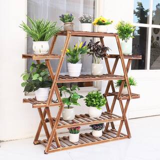 AESOME 8-Tier Wooden Plant Stand Shelf 42 in. Tall Flower Pot Rack Bonsai Display Rack Holder Indoor Outdoor HJ240