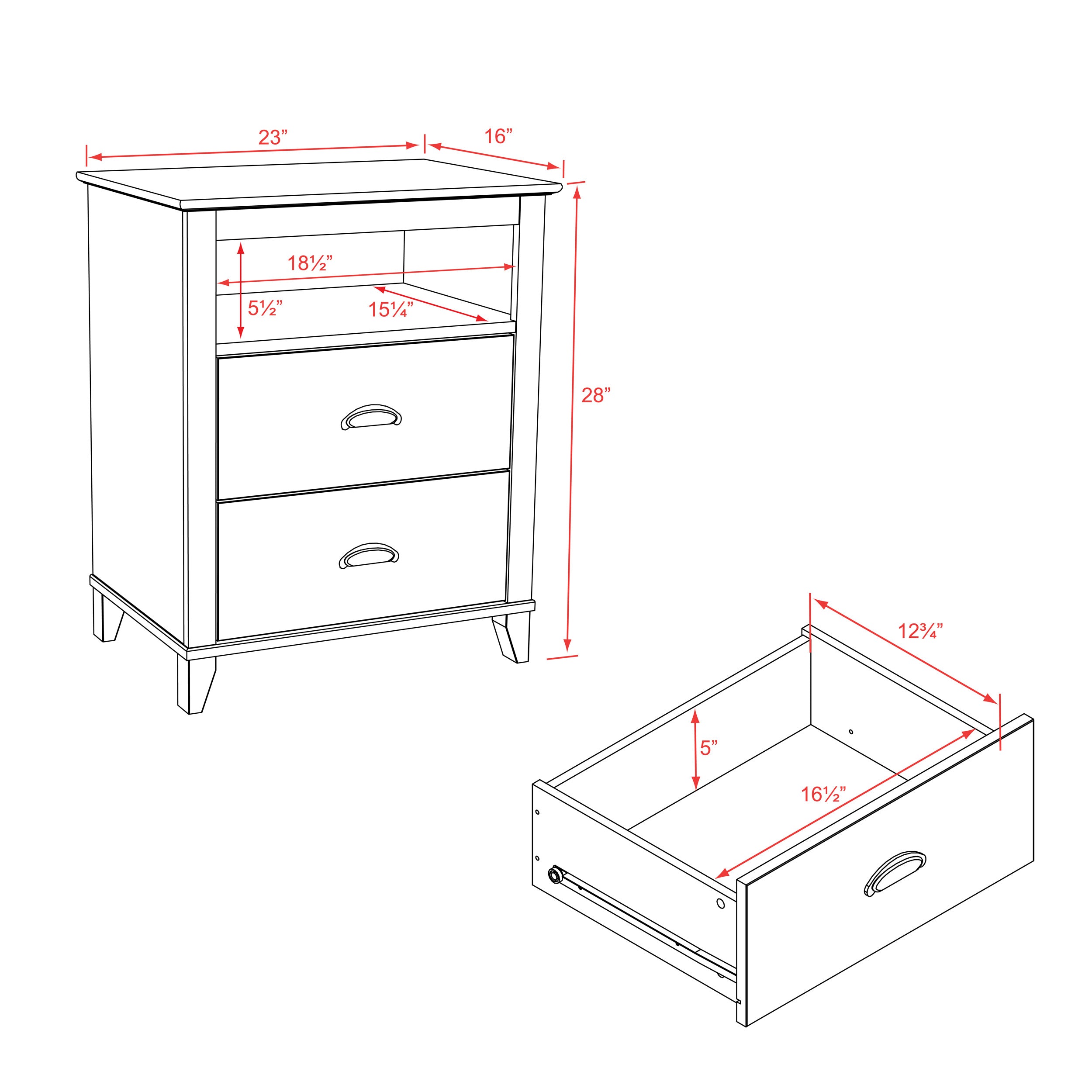 Prepac Yaletown 2-Drawer Tall Nightstand, White