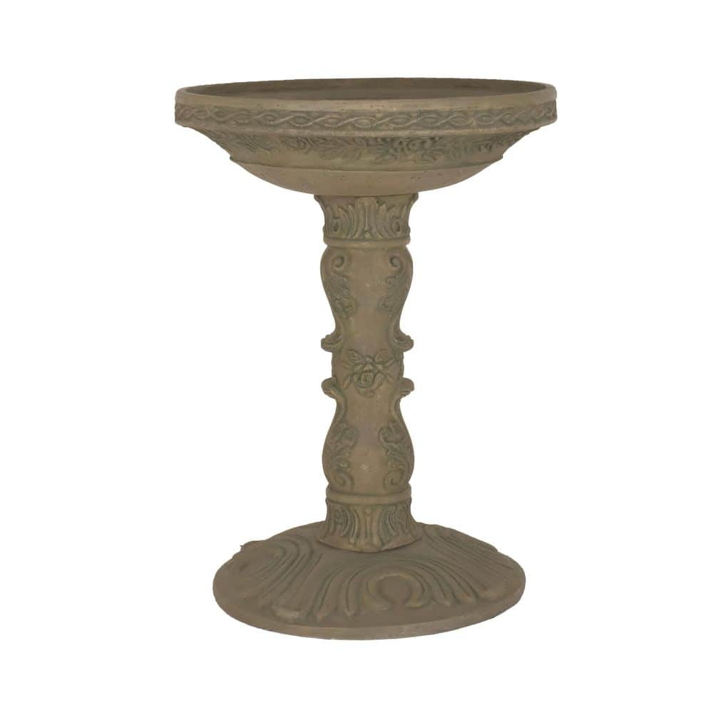 MPG 26.5 in. H Cast Stone Fiberglass Rose Birdbath in an Aged Granite Finish PF7649AG