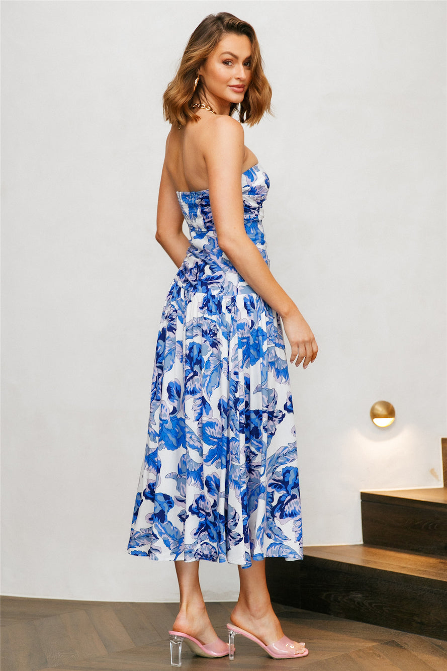 Dainty Mayflower Midi Dress Blue