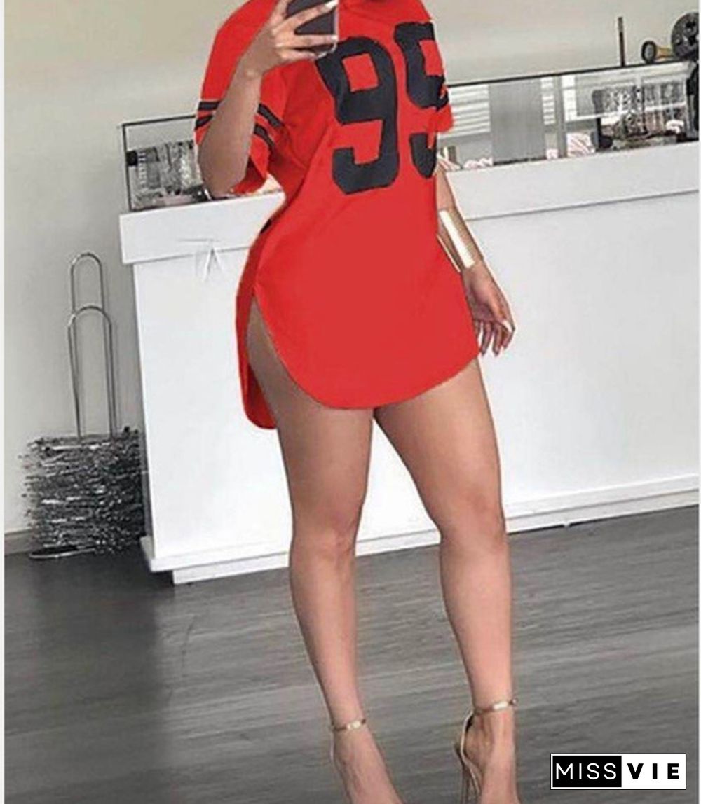 5 Colors Women's Fashion Summer Short Sleeve T Shirt Mini Dress Tee Dress Side Split Basketball Skirt Sport Casual Dress