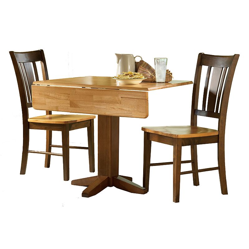 International Concepts Square Dual Drop Leaf Table and Slat Back Dining Chair 3-piece Set