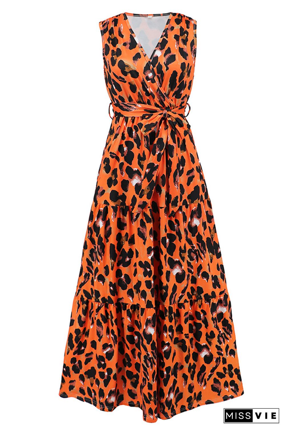 Sleeveless V Neck Splicing Leopard Dress