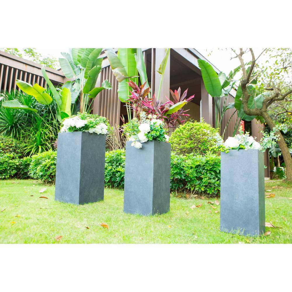 KANTE 28 in. x 24 in. and 20 in. H Square Slate Gray Concrete/Fiberglass Indoor Outdoor Modern Tall Planters OSF0002ABC-C60611