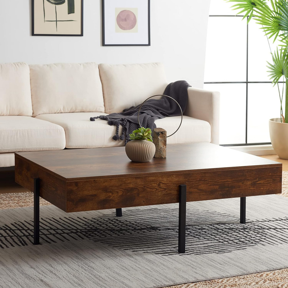 Modern Coffee Table  Metal Legs With Thick Rectangular Wood Top   Modern   Coffee Tables   by Decor Love  Houzz