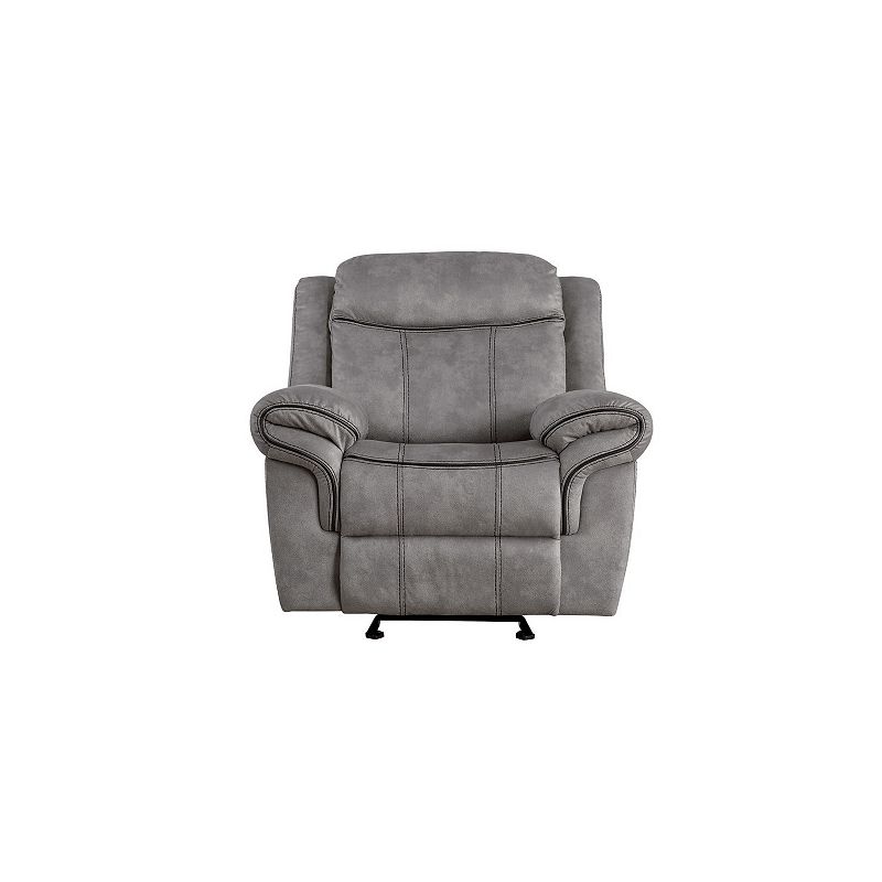 Fabric Upholstered Metal Reclining Club Chair with Center Console， Gray