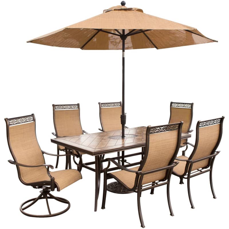 Hanover Monaco 7-Piece Outdoor Dining Patio Set with Umbrella