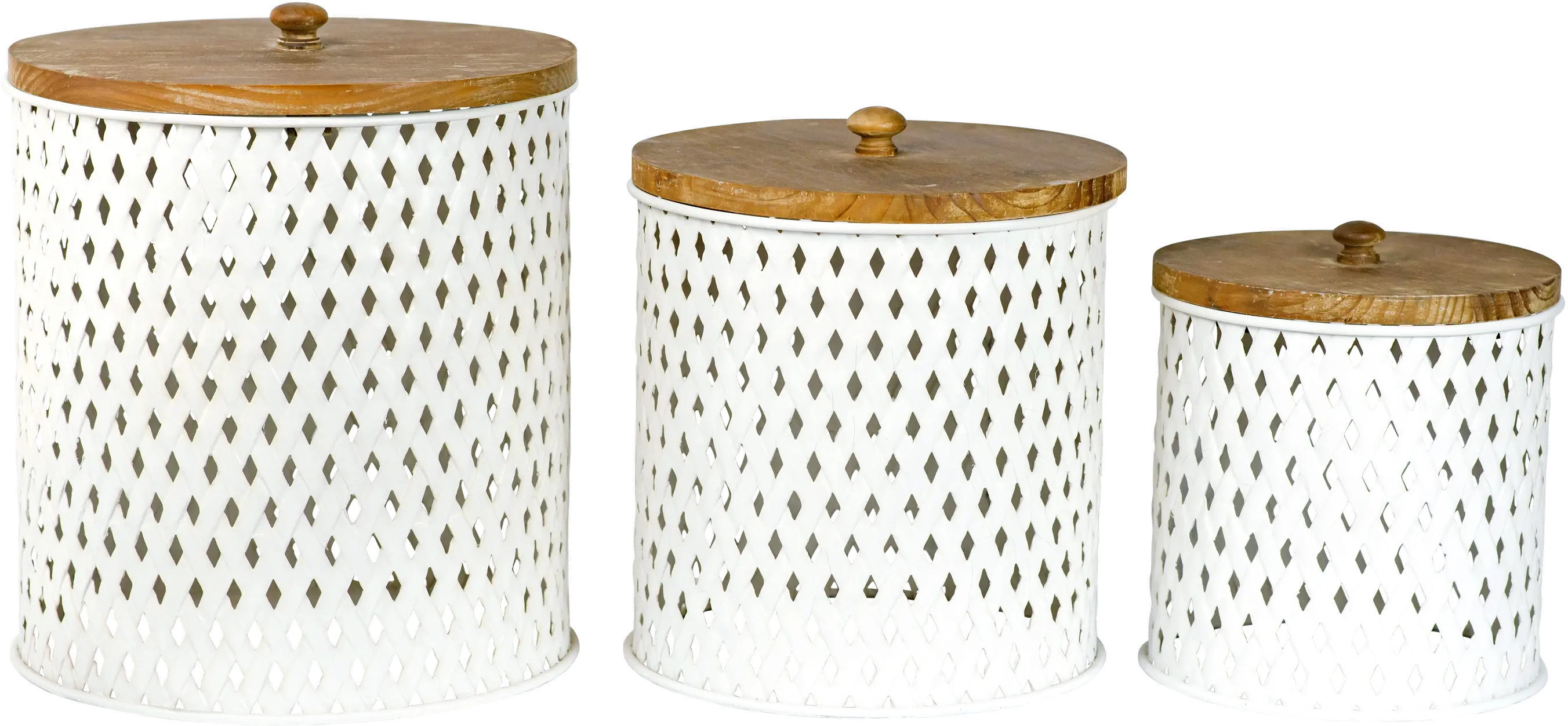 8 Inch White Metal Canister with Lid