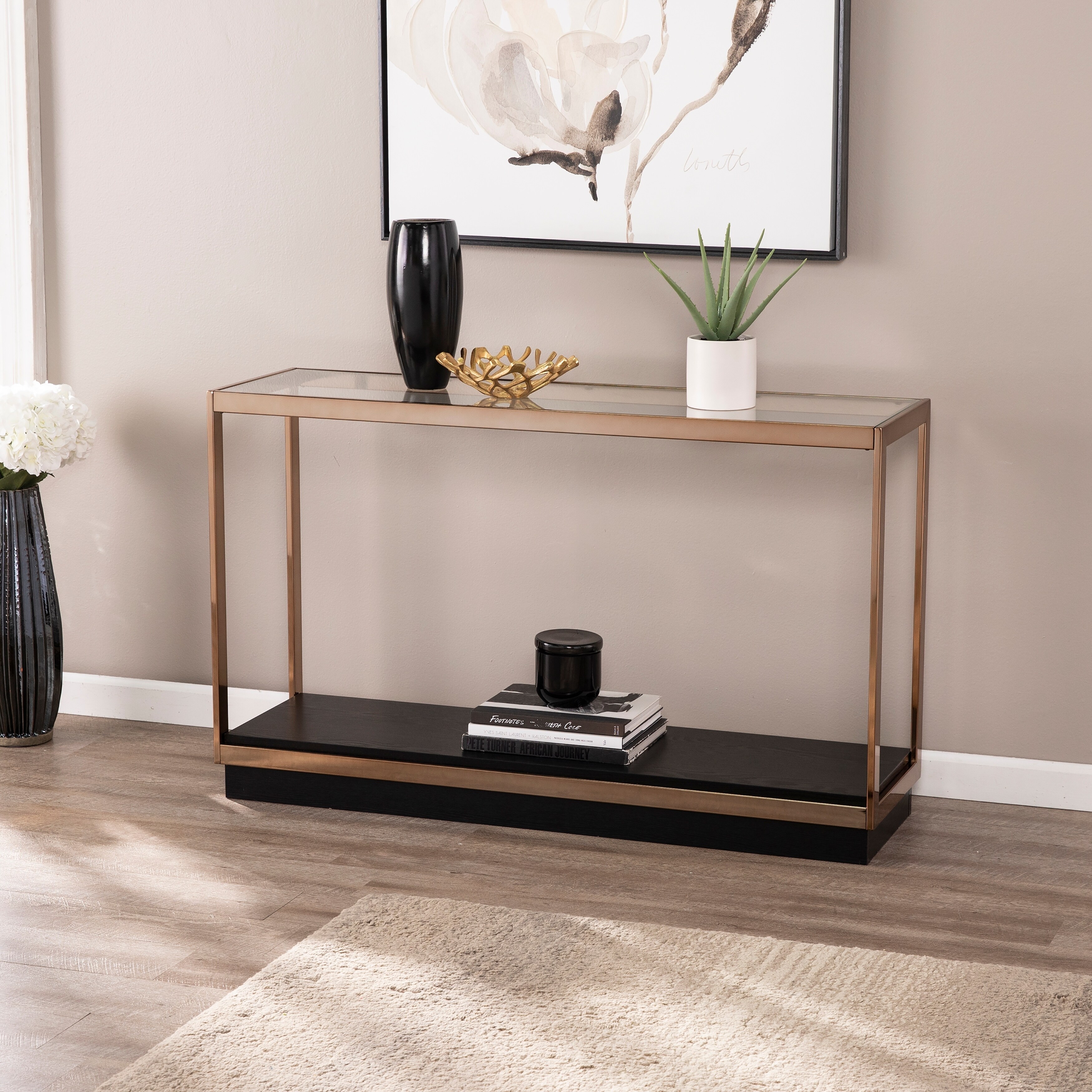 SEI Furniture Luna Transitional Champagne Metal Console Table