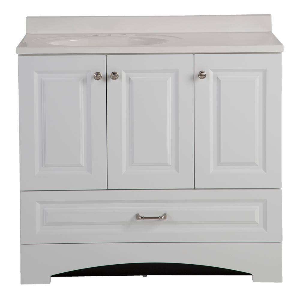 Glacier Bay Lancaster 36.5 in. W x 18.63 in. D Raised Panel Bath Vanity in White with White Cultured Marble Top LC36P2-WH