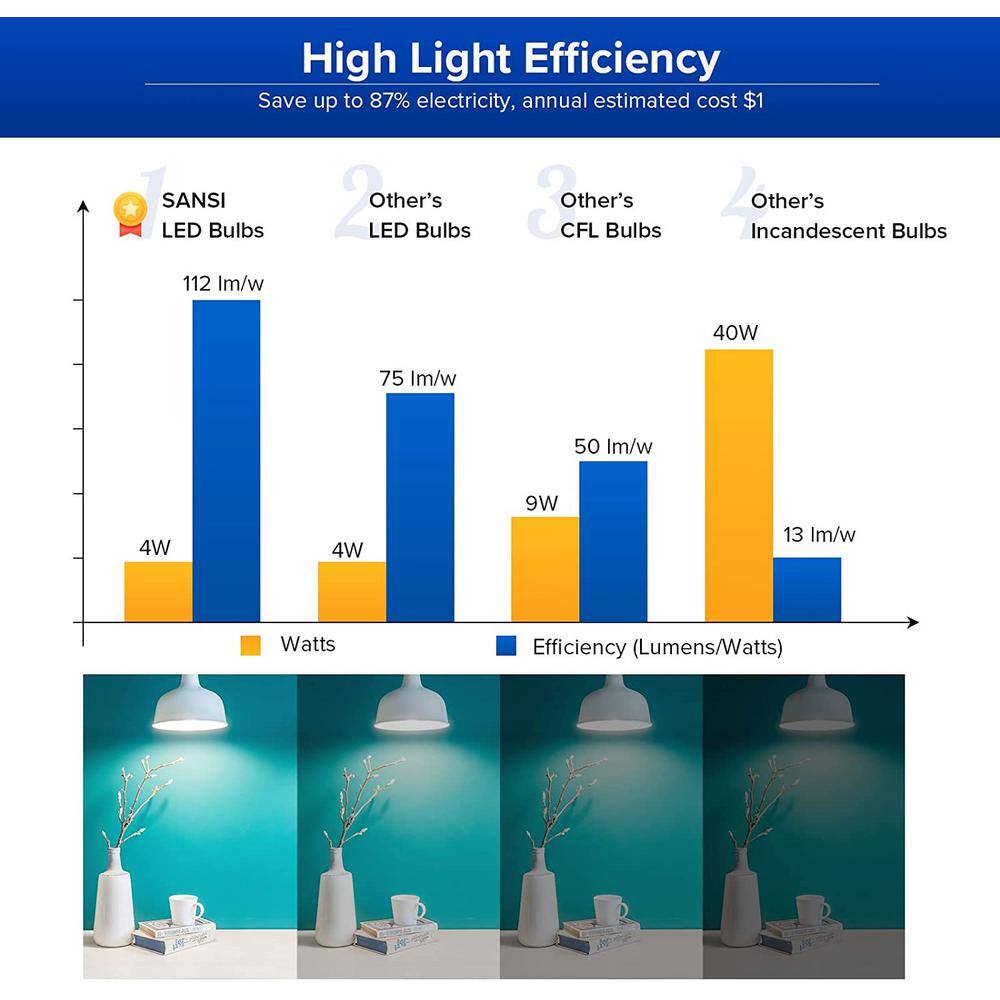 SANSI 40-Watt Equivalent A11 450 Lumens E26 Base High Efficiency Flame Retardant LED Appliance Light Bulb 5000K (2-Pack) 01-02-001-045052