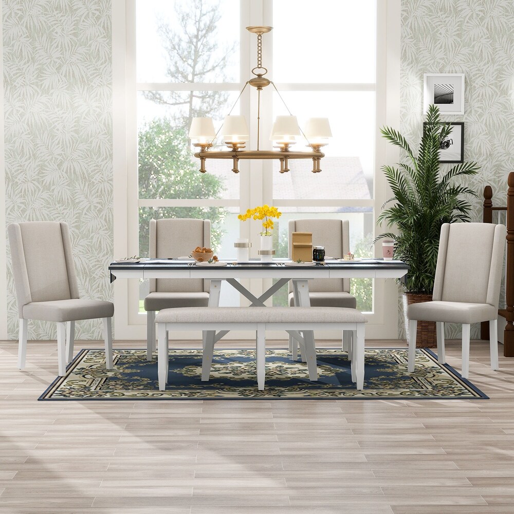 Rectangular 6 Piece Dining Set with Extendable Table   Removable Leaf