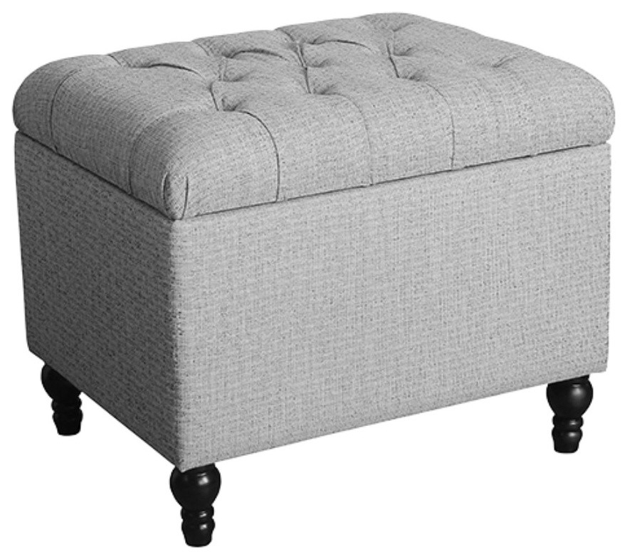 Fabric Rectangular Wooden Ottoman with Button Tufted Lift Top Storage  Gray   Traditional   Footstools And Ottomans   by VirVentures  Houzz