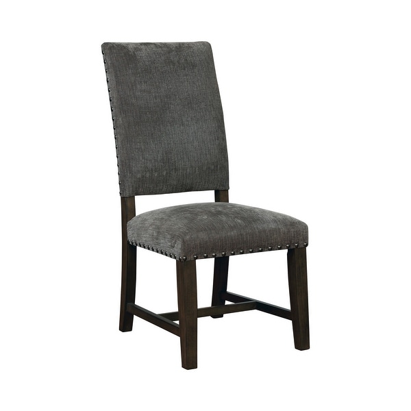 21 Inch Dining Chair， Set of 2， Gray Vegan Faux Leather， Parson Style