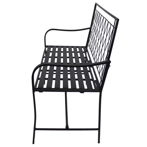 Sunnydaze Outdoor 2 person Iron Argyle Diamond Patio Bench Black