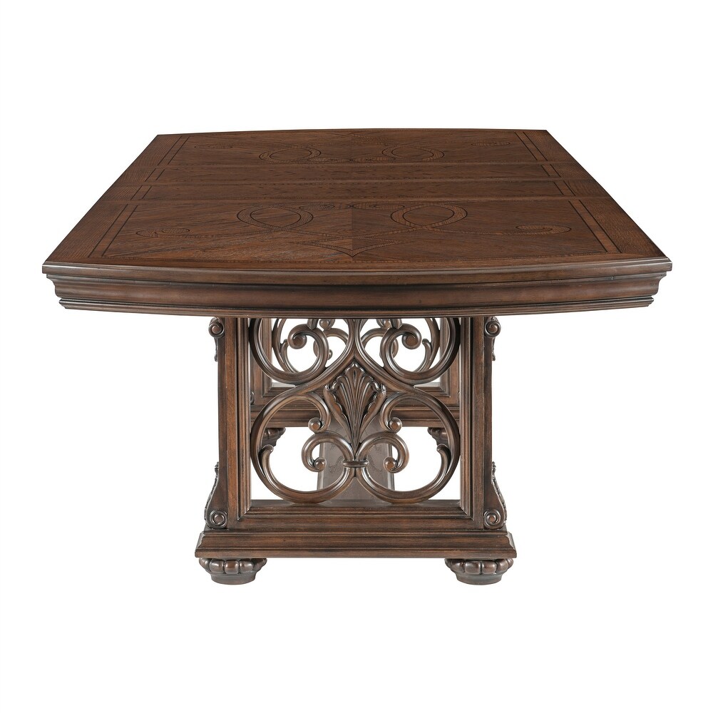 Wood Dining Table with Decorative Pediments