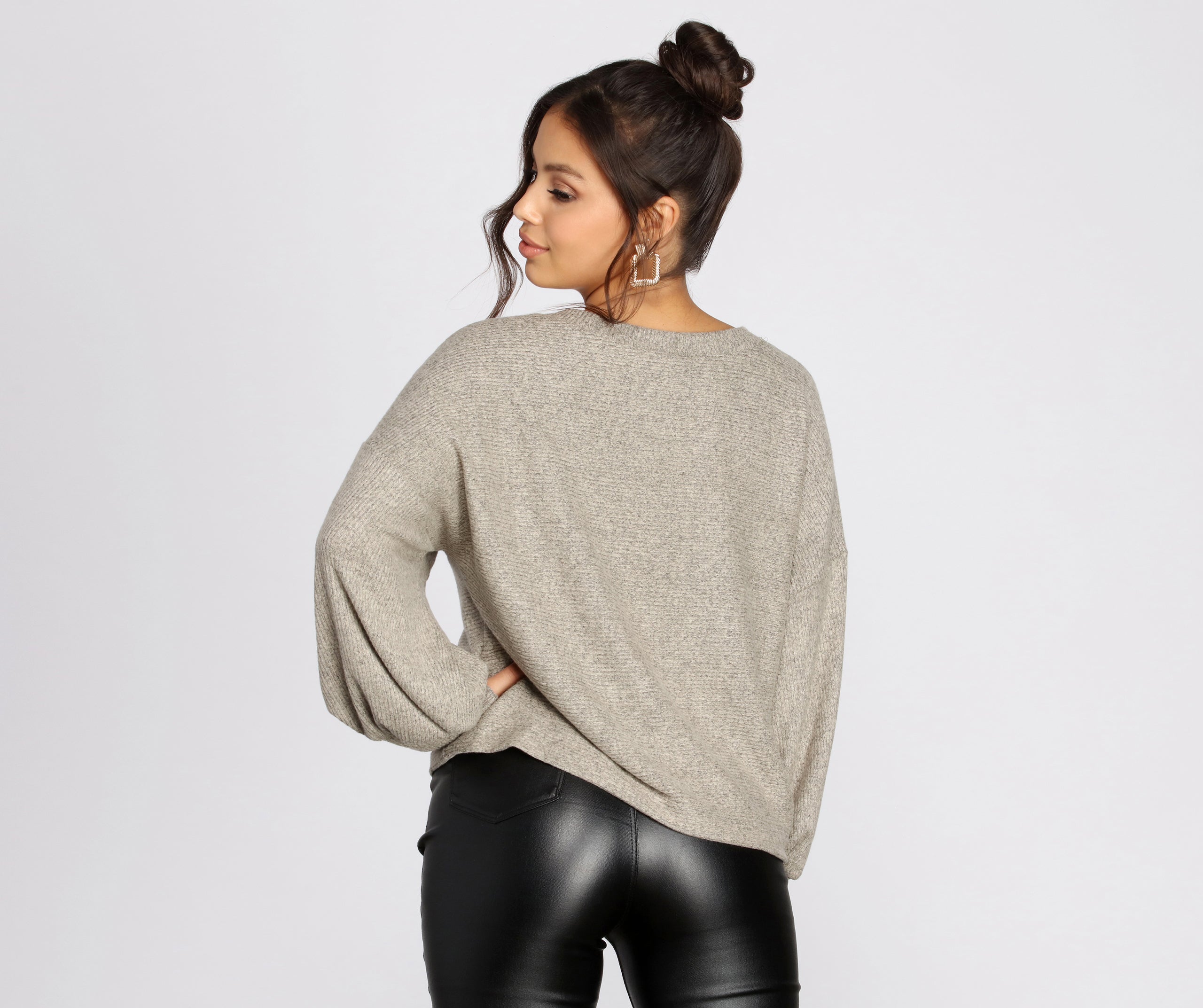 Brushed Ribbed Knit Pullover Sweater