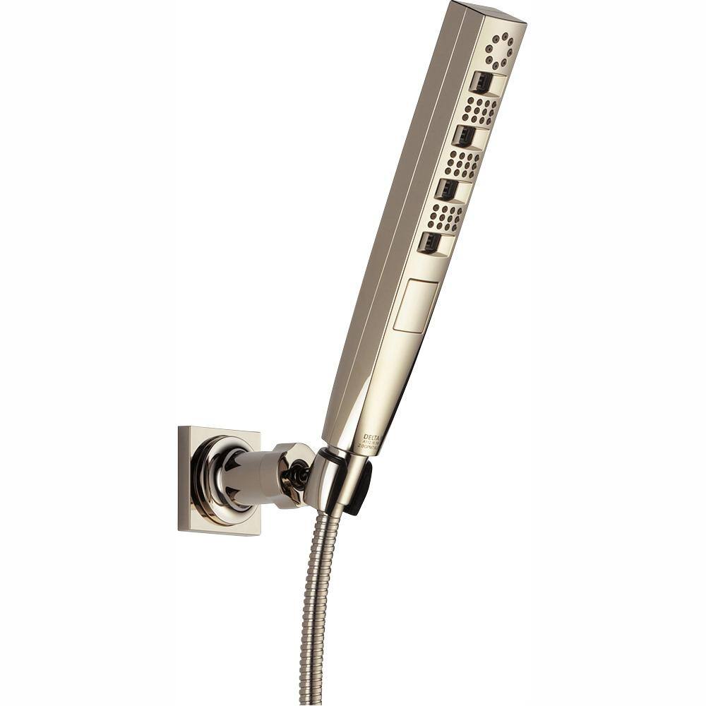 Delta 4-Spray Patterns 1.75 GPM 1.43 in. Wall Mount Handheld Shower Head with H2Okinetic in Polished Nickel 55140-PN