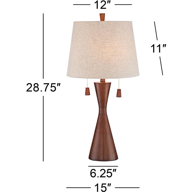 Tall Set Of 2 Brown Wood Oatmeal Tapered Drum Shade For Bedroom Living Room Bedside