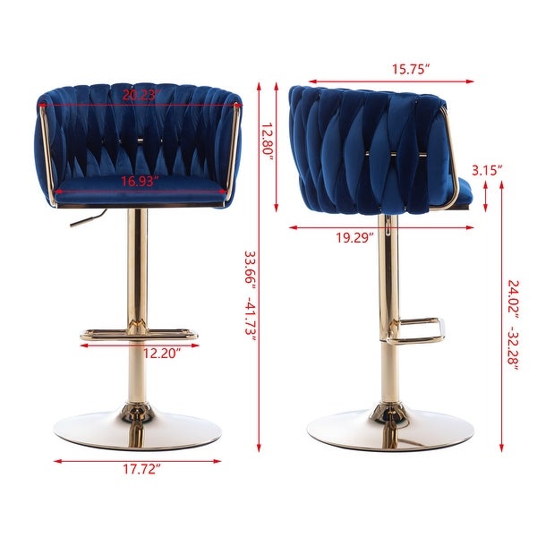 Modern Bar Stools Set of 2 Adjustable Mechanical Lifting Velvet and Golden Leg Simple Bar Stool