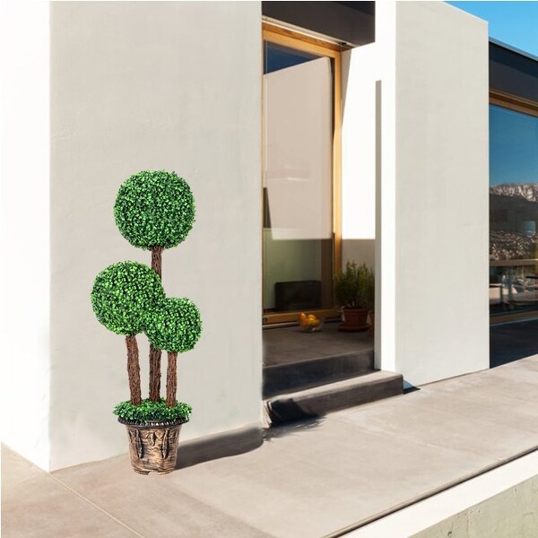 Artificial Topiary Triple Ball Tree Garden Decor