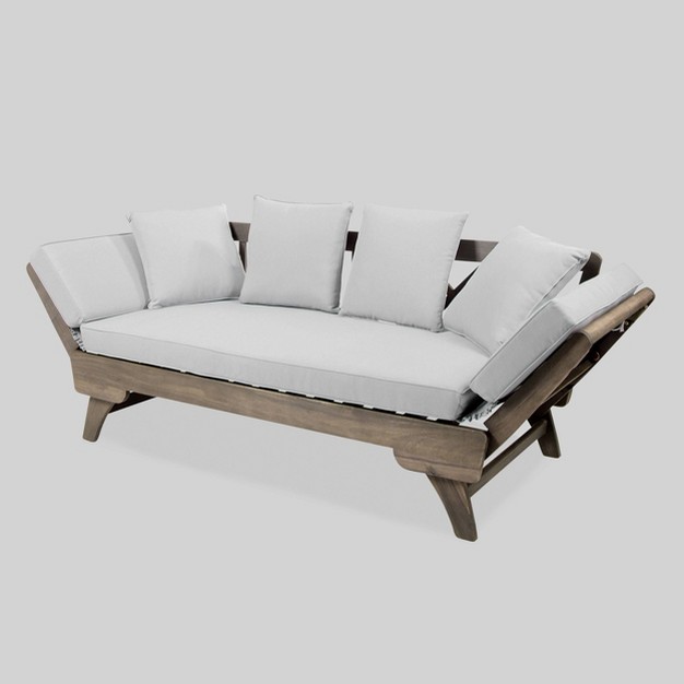 Ottavio Acacia Wood Outdoor Patio Daybed Gray Christopher Knight Home