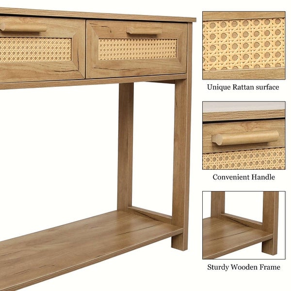 Rattan Design Console Table with 2 Drawers