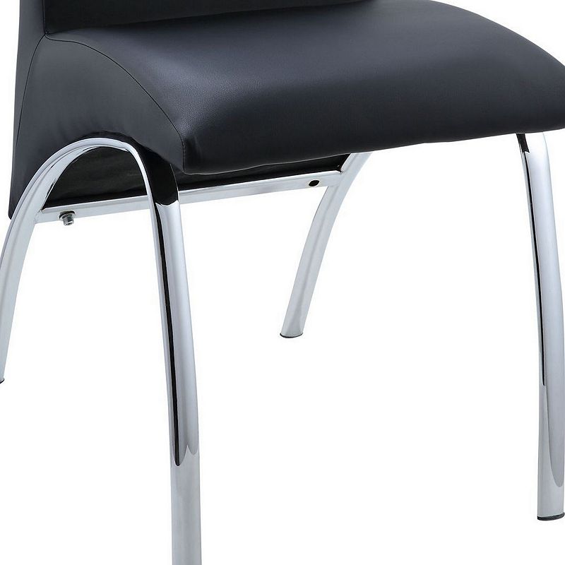 Leatherette Upholstered Side Chairs with Metal Base， Black and Silver， Set of Two