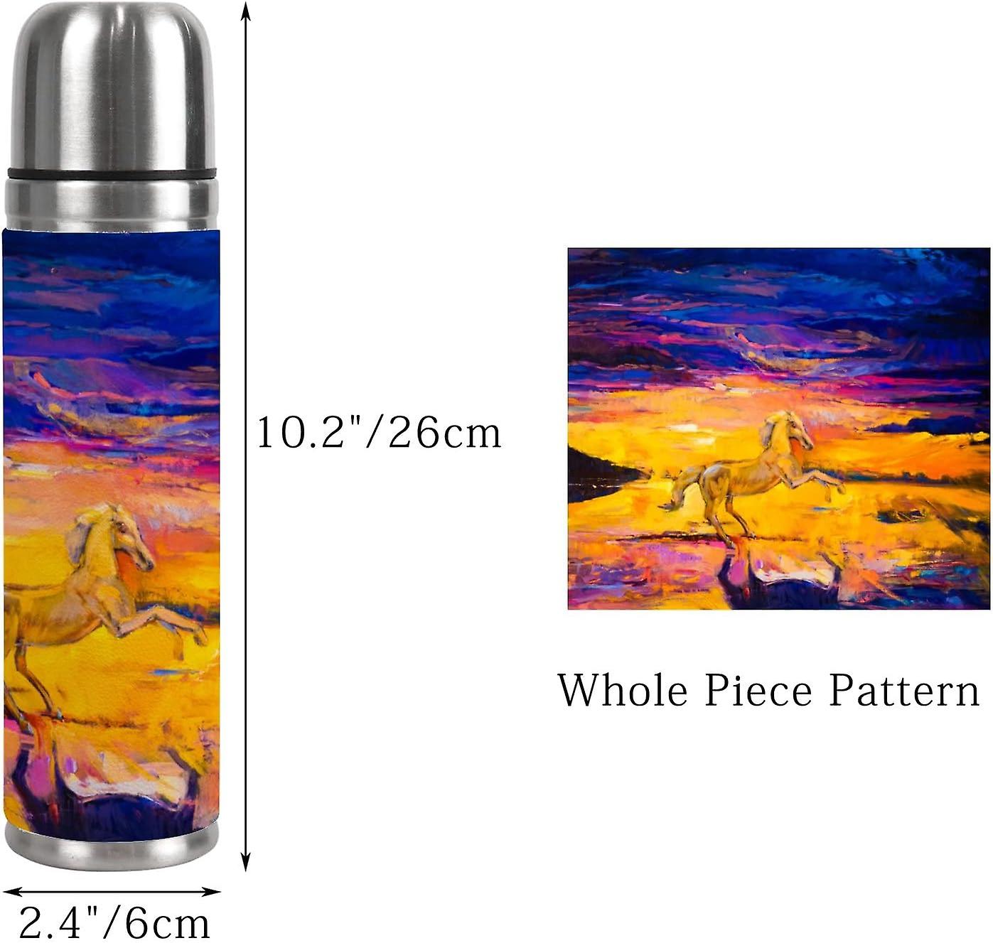 Insulated Mug Stainless Steel Water Bottle Horse Sunset Painting Vacuum Cup Travel Mug For Travel School Office