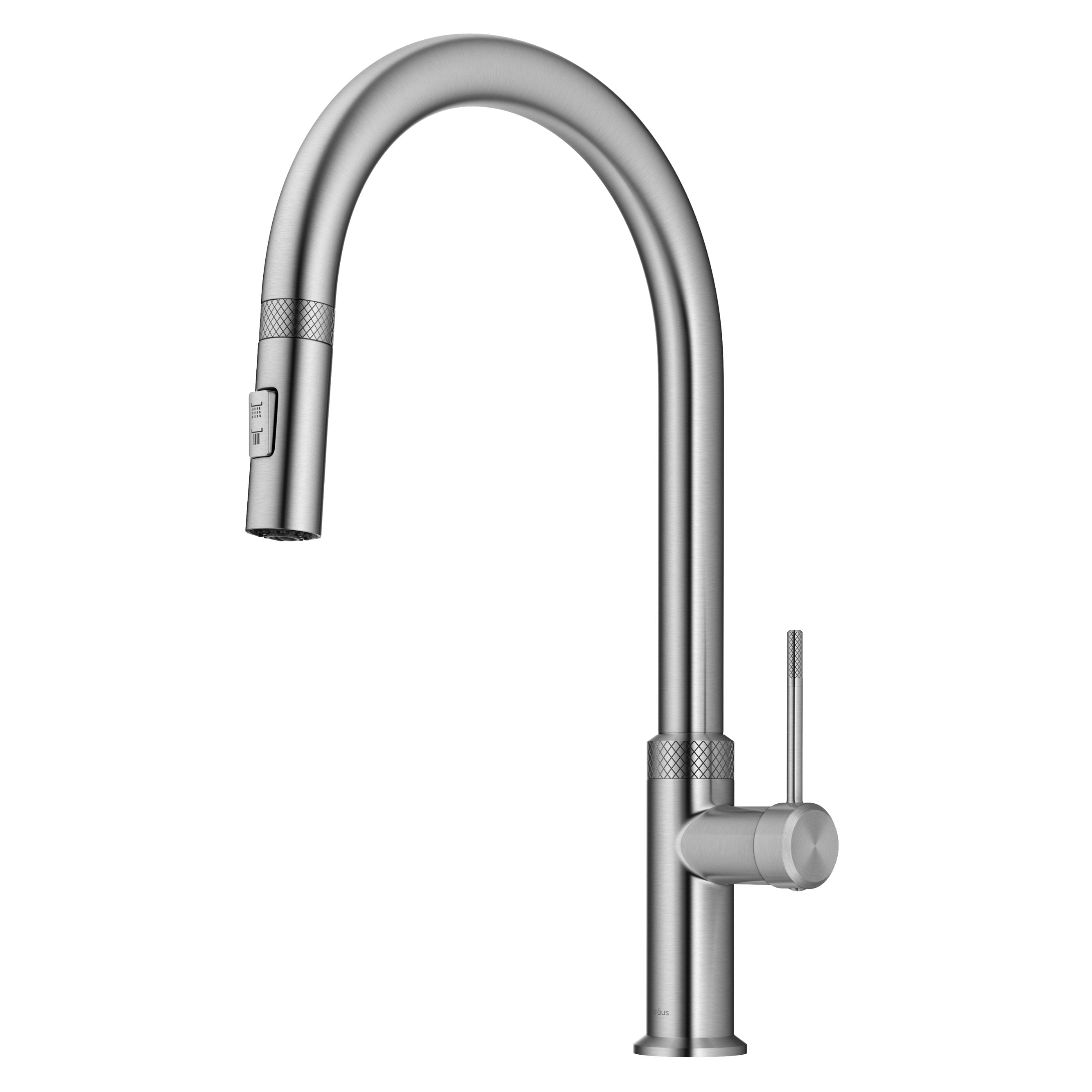 KRAUS Oletto Modern Industrial Pull-Down Single Handle Kitchen Faucet in Spot Free Stainless Steel