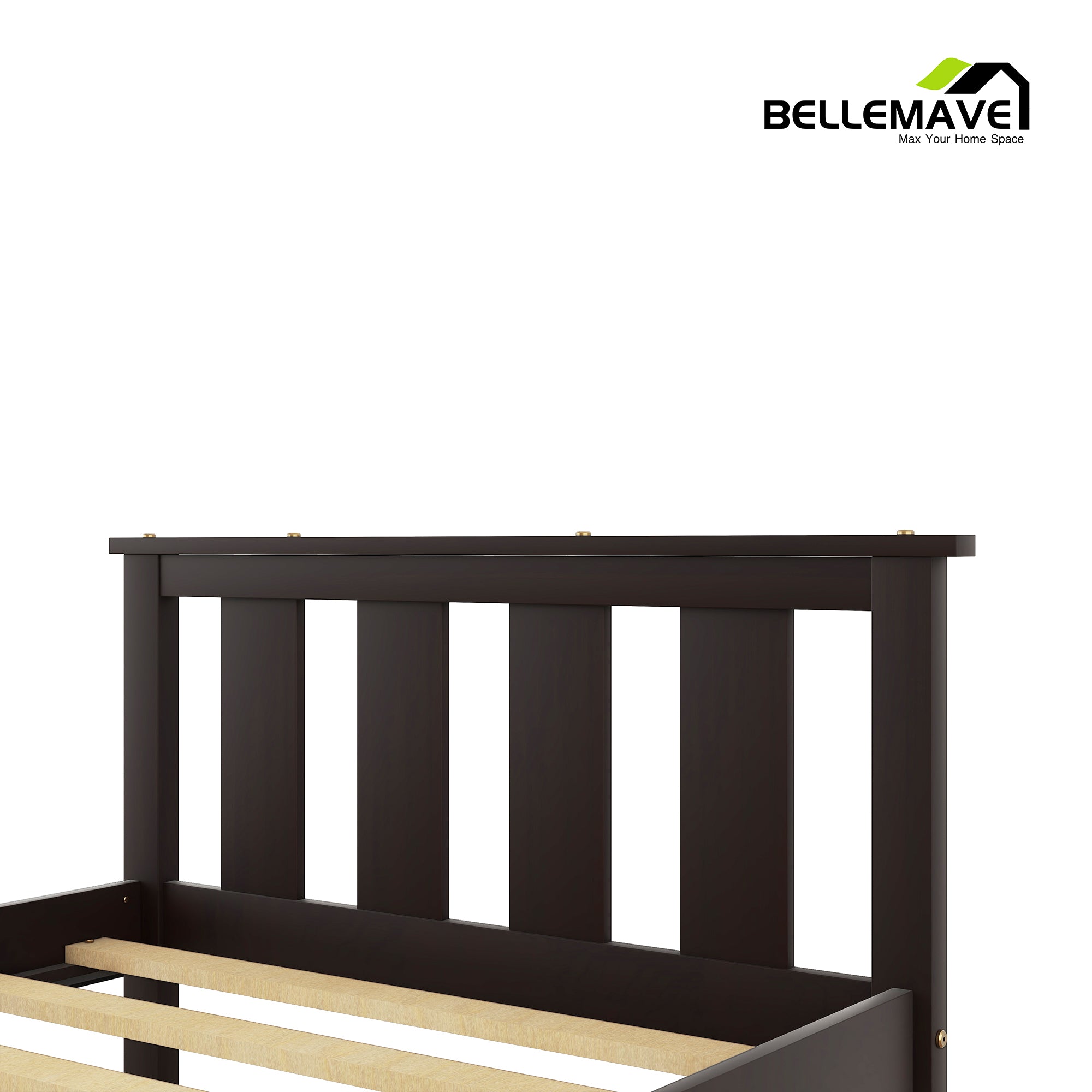 Bellemave Twin Size Platform Bed Frame with Slat Headboard and Footboard, Pine Wood Frame Bed for Kids, No Box Spring(Expresso)