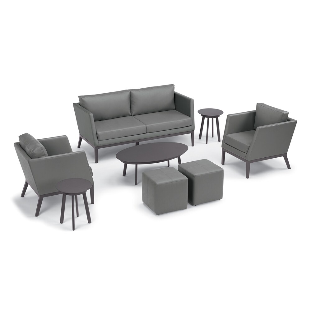 Oxford Garden Salino 8 piece Nickel Nauticau Synthetic Leather Sofa  Club Chairs  Ottoman Poufs  and Eiland Tables Chat Set