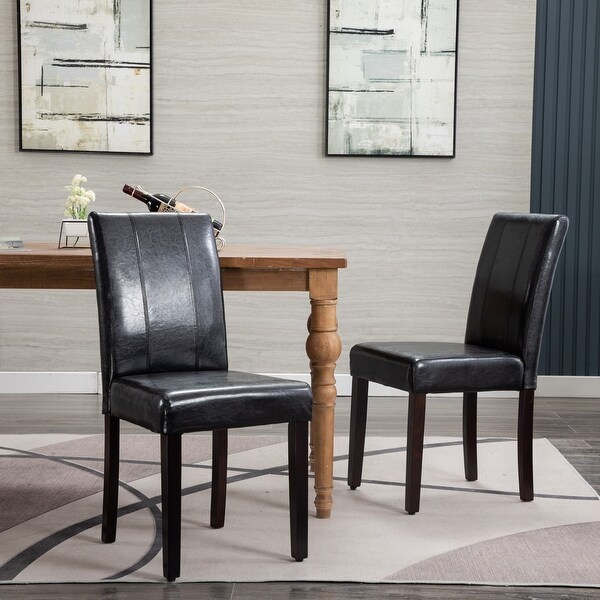 Leatherette Dining Chairs Solid Wood Set of 2