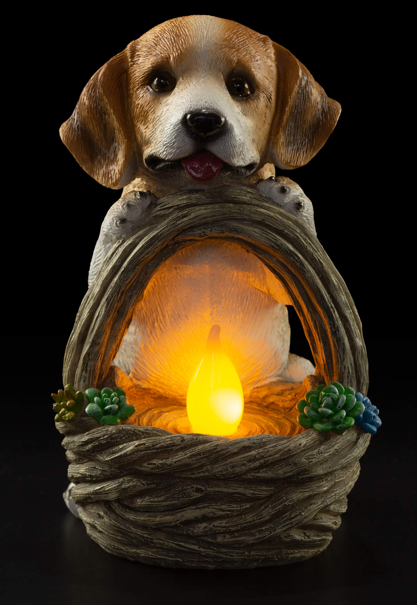 Dawhud Direct Puppy Dog With Basket Solar Powered Led Outdoor Decor Garden