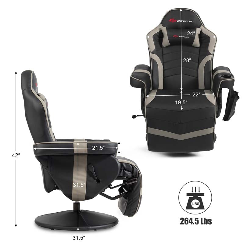 PU Leather Massage Gaming Chair, Ergonomic High Back Racing Style Gaming Recliner with Adjustable Backrest & Footrest, Cup Holder, Side Pouch