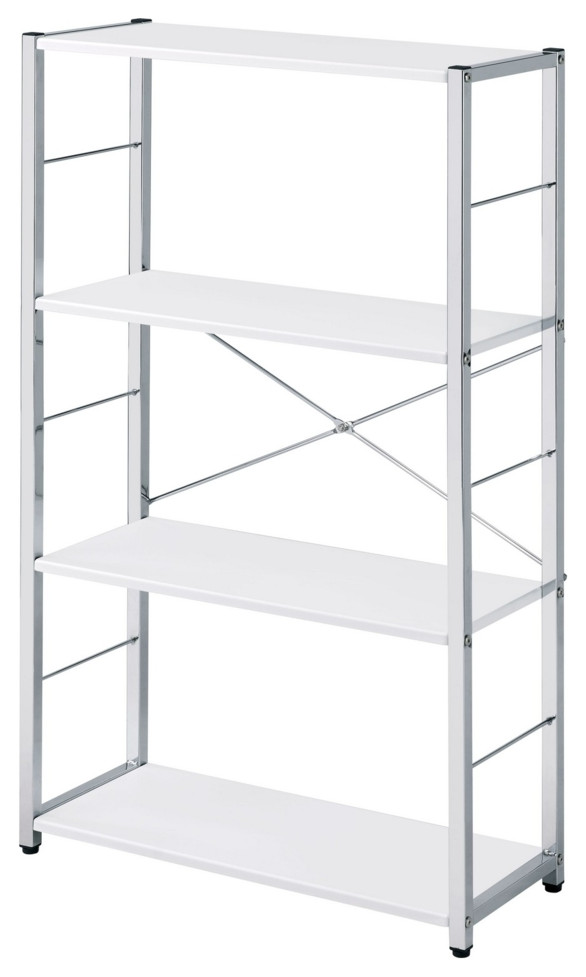 Bookshelf With X Shaped Cross Bar Chrome Finish White  Saltoro Sherpi   Contemporary   Bookcases   by Dot  ampBo  Houzz