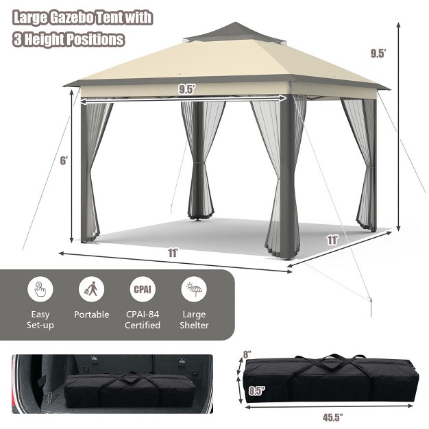 Tangkula 11 X 11 Ft Pop Up Gazebo 2 tier Patio Canopy Tent Shelter W Carrying Bag Beige brown