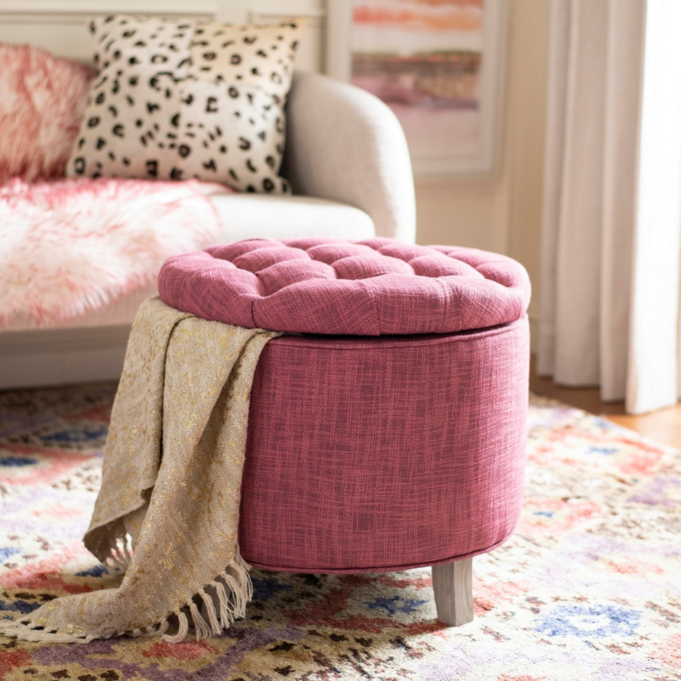 Emma Tufted Storage Ottoman  Rose/Distressed Gray   Contemporary   Footstools And Ottomans   by Rustic Home Furniture Deco  Houzz