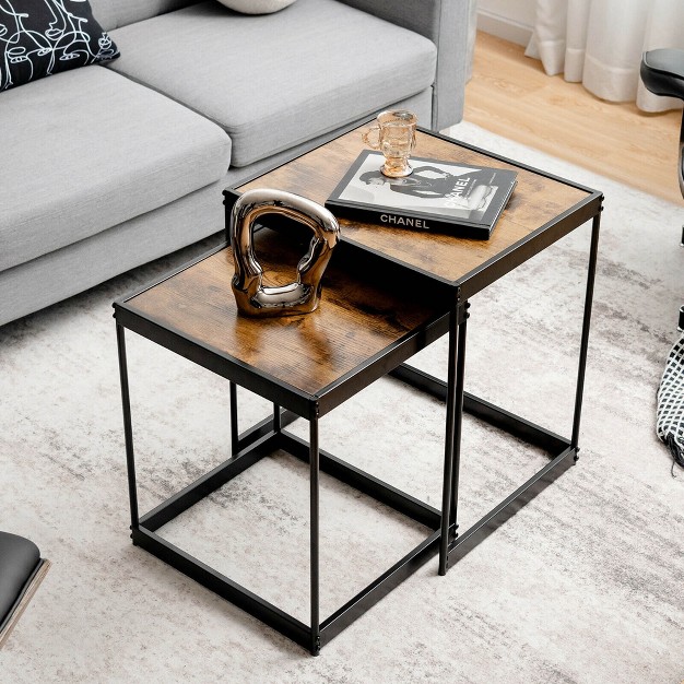 Costway Coffee Tables Nesting Side Set Of 2 For Living Room Modern W Sturdy Steel Frame