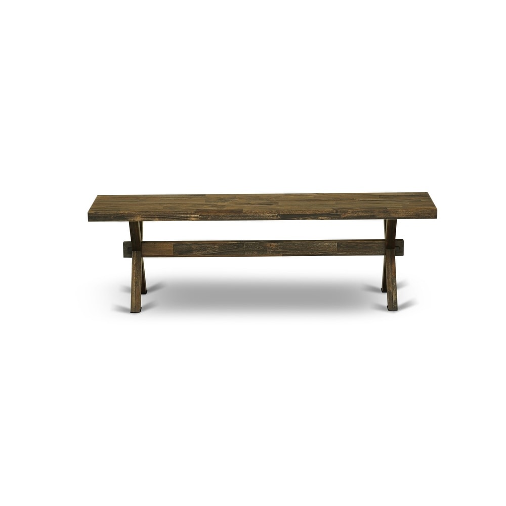 East West Furniture X Style Modern Dining Bench with Wooden Seat(Finish Options)