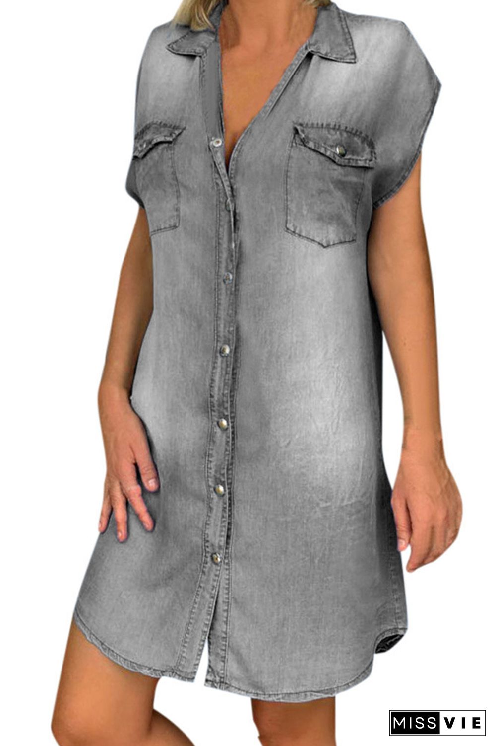 Button Down Loose Denim Dress Wholesale