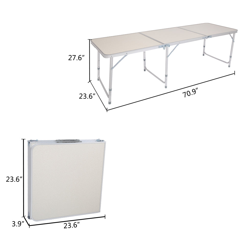 Portable Camping Table， Height Adjustable Aluminum Folding Utility Table with Handle， Lightweight Camp Table That Fold Up for Picnic Beach Patio Outdoor Indoor， 70.86